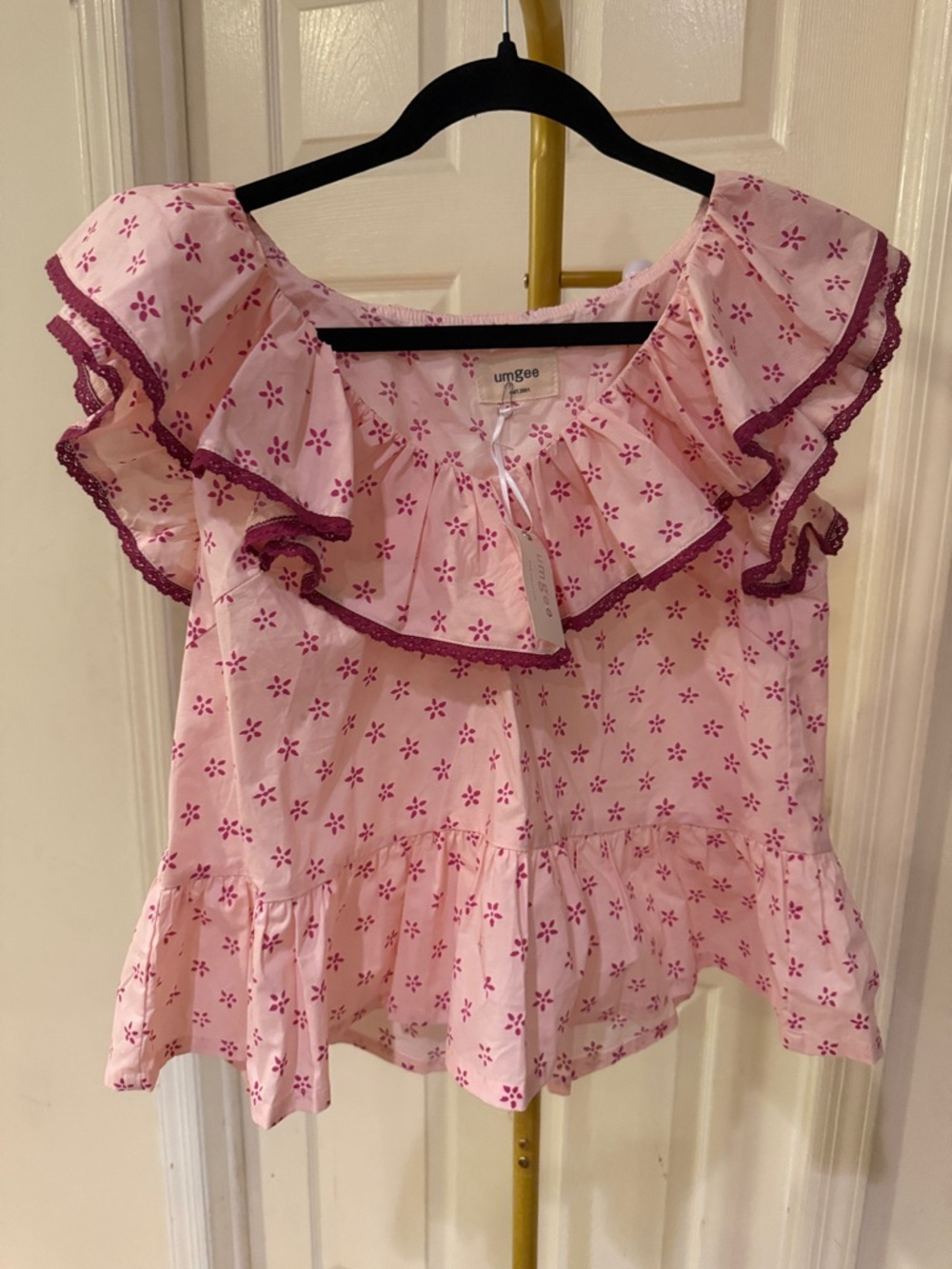 Umgee Pink Floral Ruffle Peplum Top boho princess cute fairy romantic whimsical